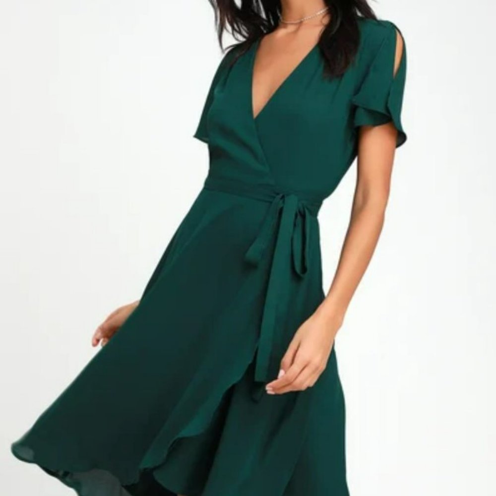 Rise to the Occasion Emerald Green Midi Wrap Dress - Size L